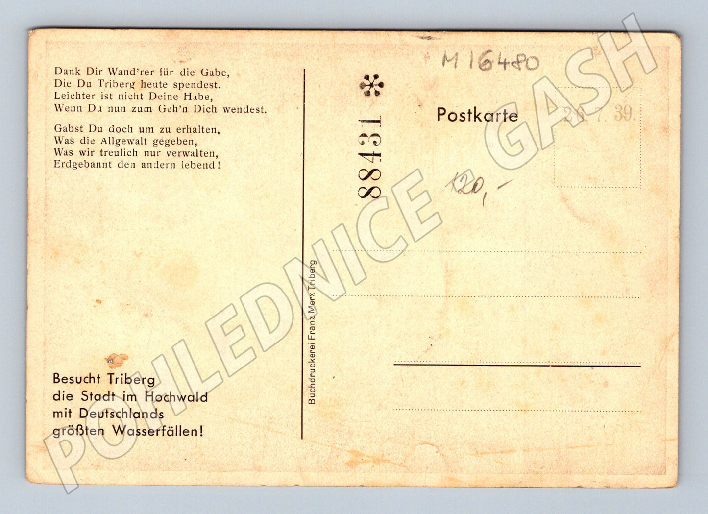 Pohlednice Triberg Německo vodopády Schwarzwald 1939 (M16480)