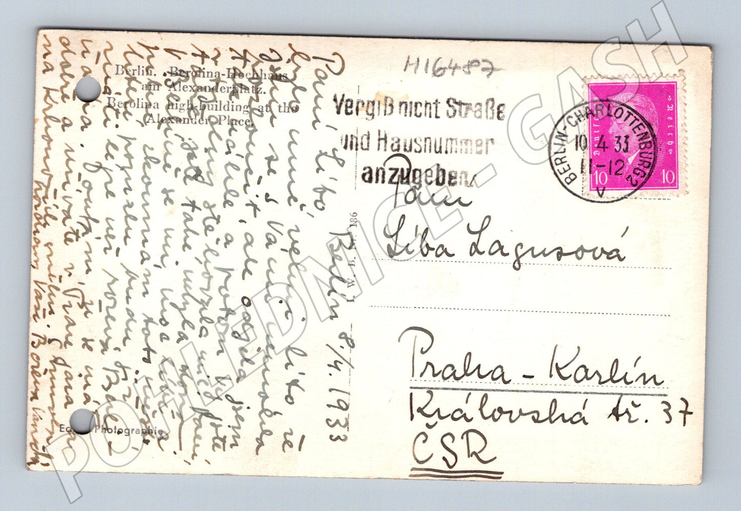 Pohlednice Berlín Alexanderplatz Berolina Hochhaus 1933 (M16487)