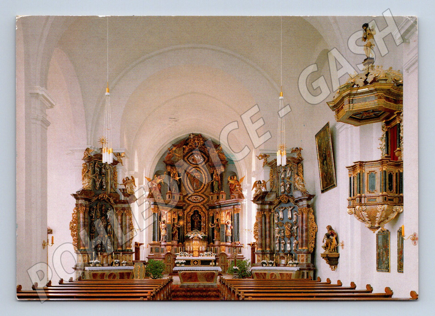 Pohlednice Hammelburg Německo interiér kostela odeslaná 2000 (M16492)