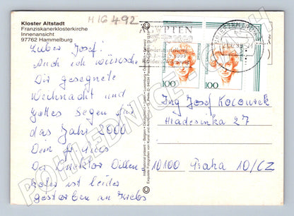 Pohlednice Hammelburg Německo interiér kostela odeslaná 2000 (M16492)