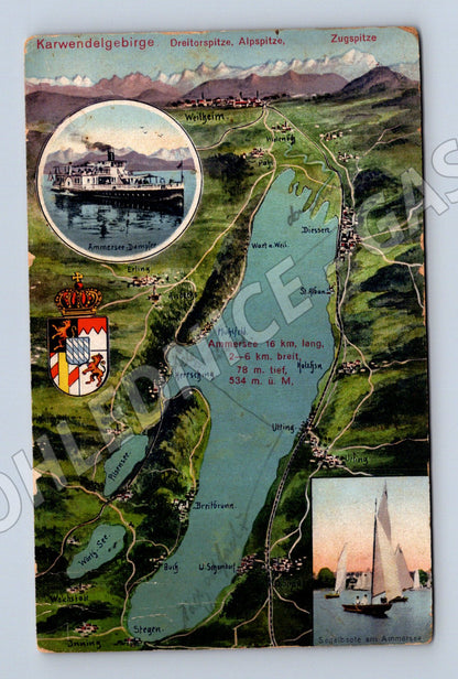 Pohlednice Ammersee mapa lodní dopravy parník plachetnice (M16494)