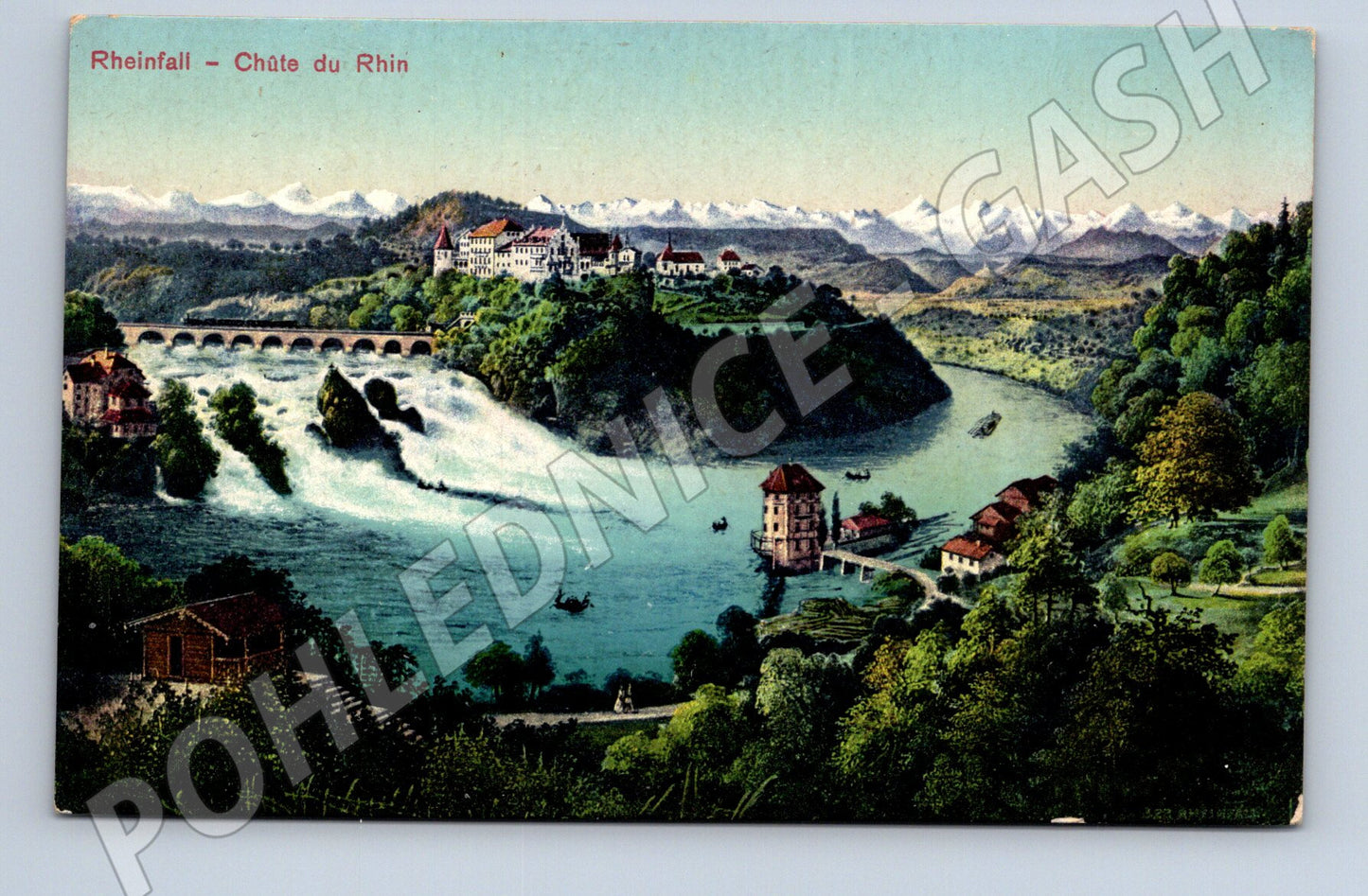 Pohlednice Švýcarsko Rheinfall barevná litografie nepopsaná (M16498)