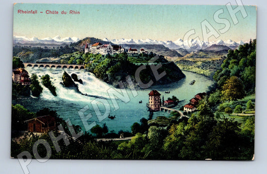 Pohlednice Švýcarsko Rheinfall barevná litografie nepopsaná (M16498)