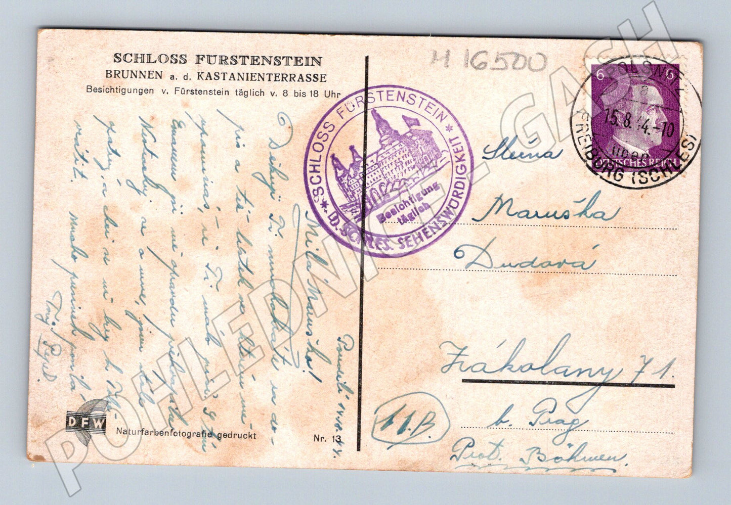 Pohlednice Fürstenstein Książ Polsko 1940 kašna terasa (M16500)