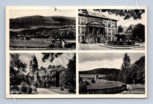 Pohlednice Detmold Německo  koláž zámek památník Hermanna (M16517)