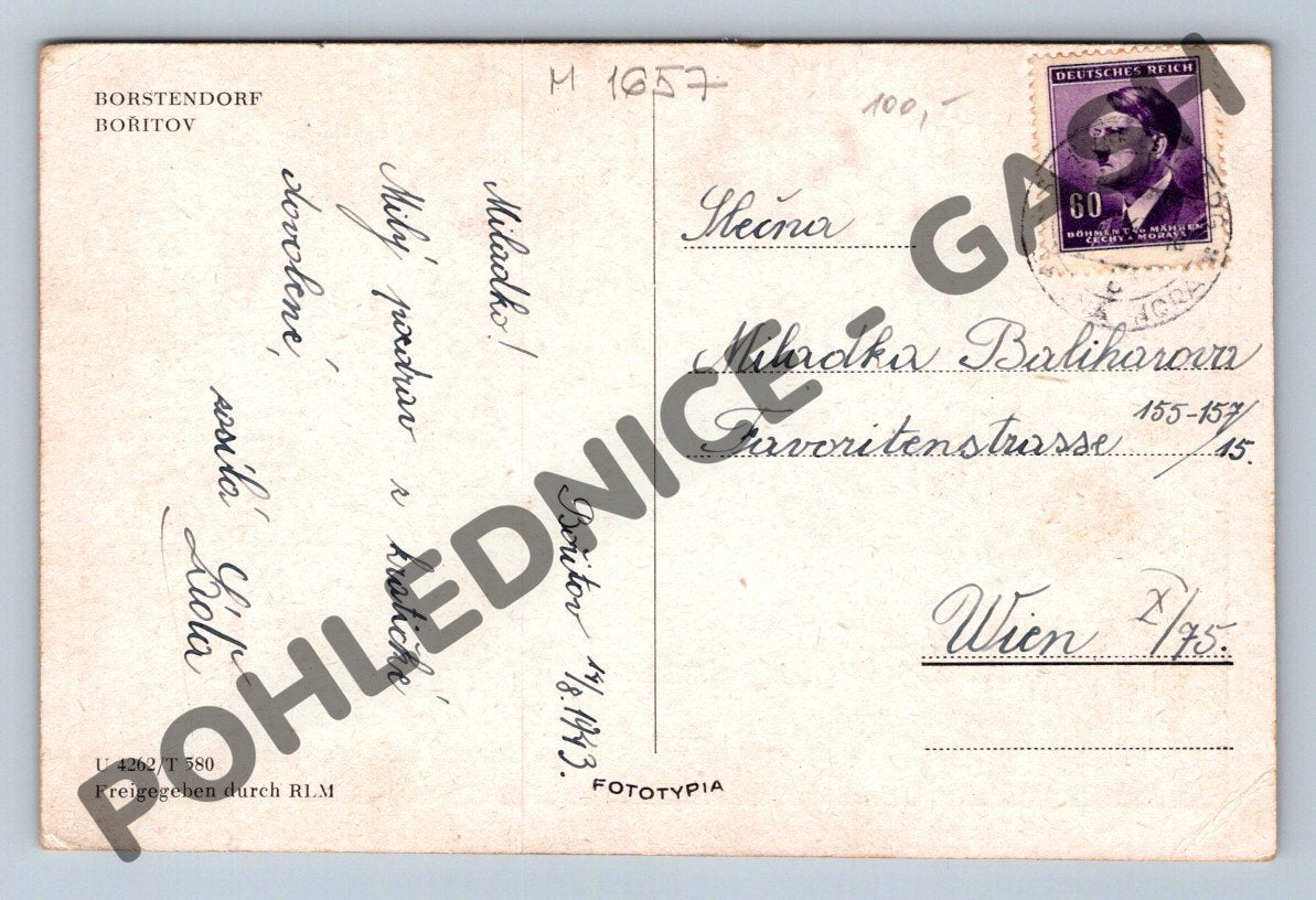 Pohlednice Bořitov Borstendorf PP 1943 (M1657)