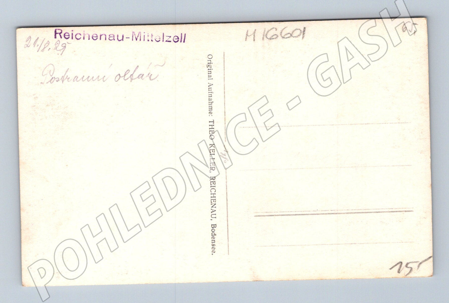 Pohlednice Reichenau Mittelzell oltář 1929 (M16601)
