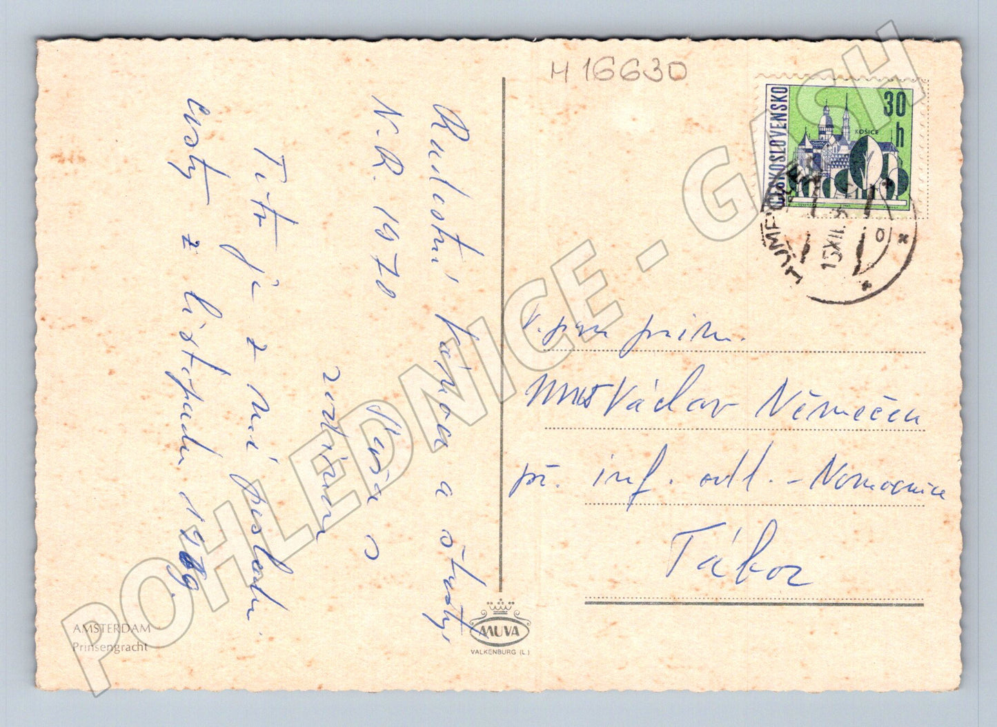 Pohlednice Amsterdam most a kanál odeslaná 1970 (M16630)