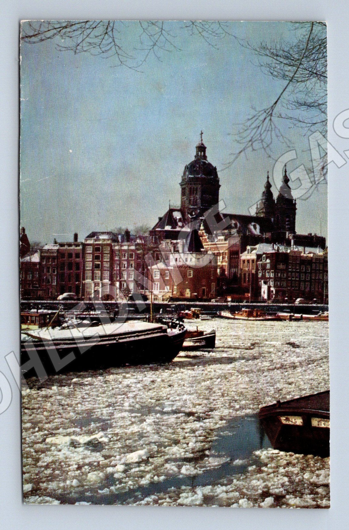 Pohlednice Amsterdam zima lodě zamrzlý kanál (M16653)