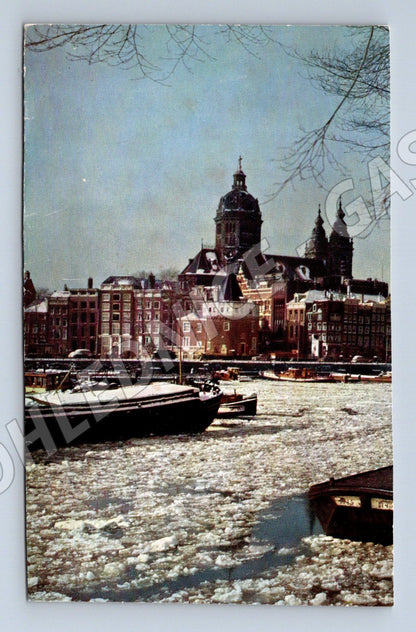 Pohlednice Amsterdam zima lodě zamrzlý kanál (M16653)