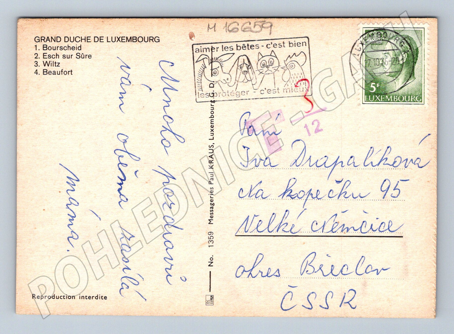 Pohlednice Lucembursko památky odeslaná 70. léta (M16659)