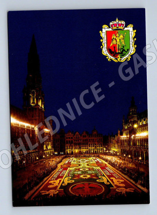 Pohlednice Brusel Grand Place květinový koberec noc (M16664)