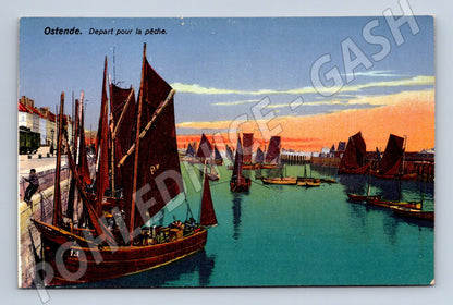 Pohlednice Ostende přístav lodě odjezd na rybolov (M16690)