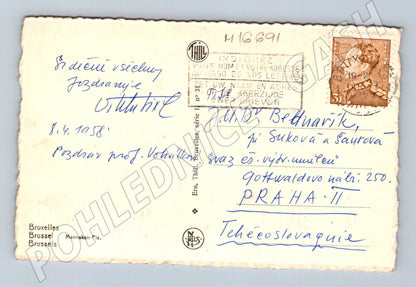Pohlednice Belgie Manneken Pis 1958 zaslaná do ČSR (M16691)