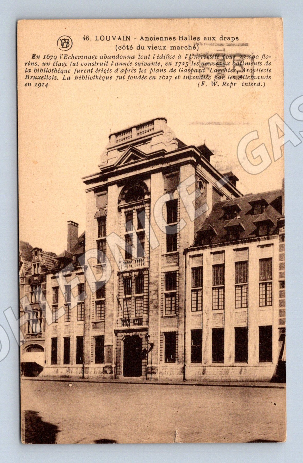 Pohlednice Louvain tuchová hala 1935 razítka známky (M16704)