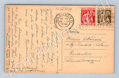 Pohlednice Louvain tuchová hala 1935 razítka známky (M16704)
