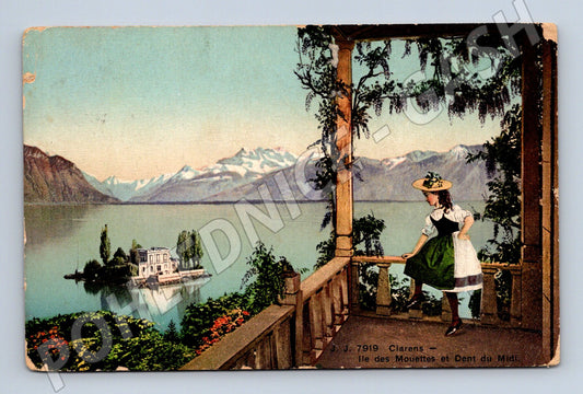 Pohlednice Clarens Ile des Mouettes Dent du Midi 1909 (M16707)