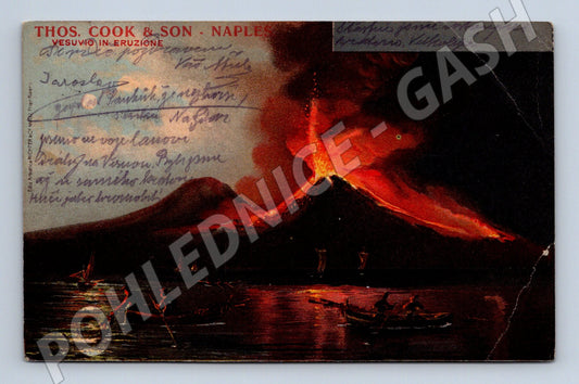 Pohlednice Vesuv erupce Itálie do Prahy Thos Cook (M16714)