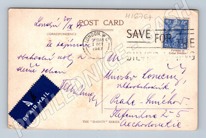Pohlednice Londýn Tower a Tower Bridge 1947 letecká pošta (M16764)