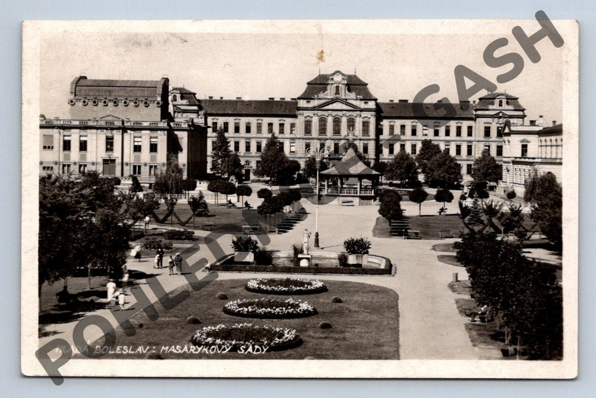 Pohlednice Mladá Boleslav Masarykovy sady 1939 (M1678)
