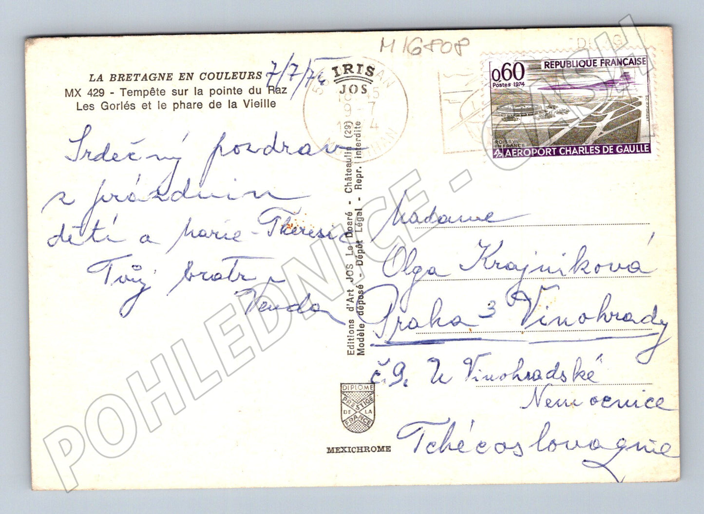 Pohlednice Pointe du Raz maják Bretaň 1974 Francie (M16808)