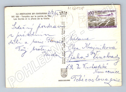 Pohlednice Pointe du Raz maják Bretaň 1974 Francie (M16808)