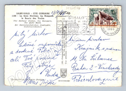 Pohlednice Saint Malo letecký pohled přístav razítko 1966 (M16814)