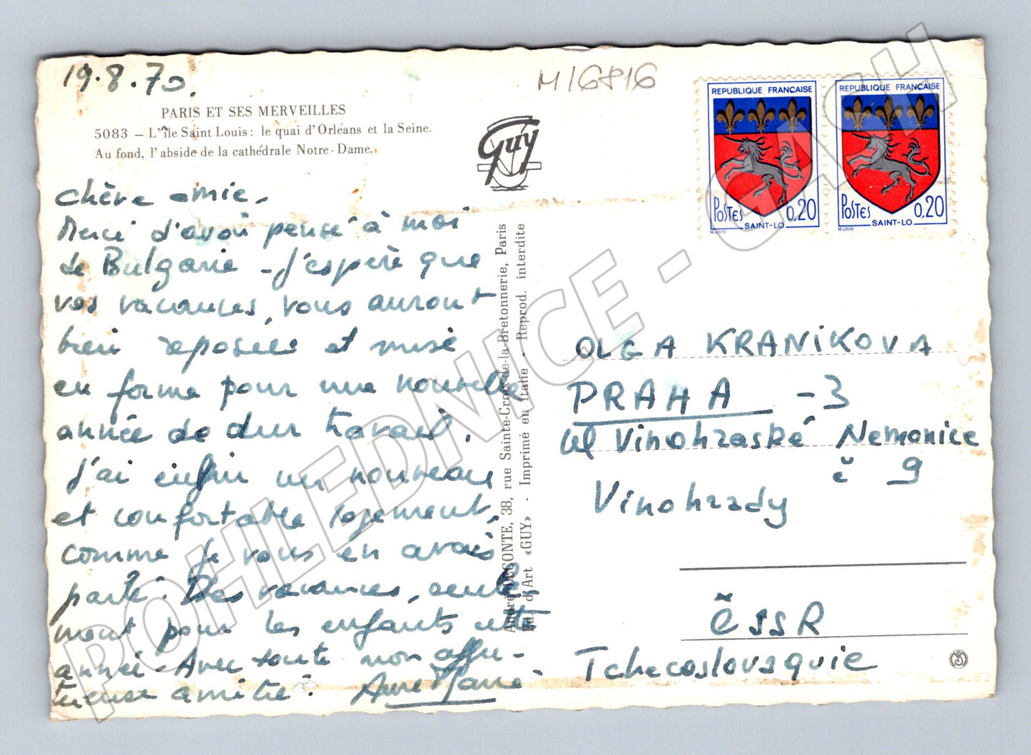 Pohlednice Paříž Île Saint Louis Notre Dame 1972 Francie (M16816)