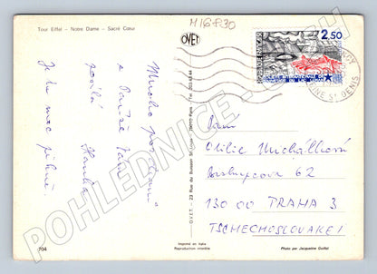 Pohlednice Paříž Eiffelova věž Notre Dame Sacré Cœur 1985 (M16830)