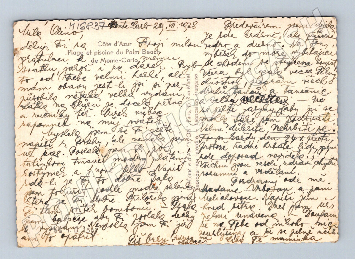 Pohlednice Monte Carlo Palm Beach 1938 (M16837)