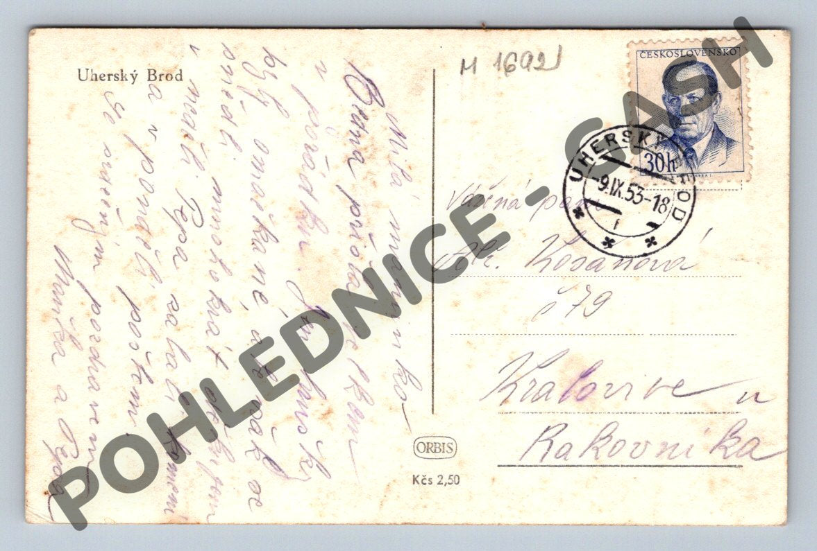 Pohlednice Uherský Brod náměstí 1953 (M1692)
