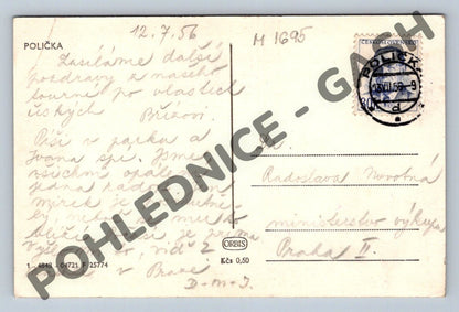 Pohlednice Polička věž kostela a rybník 1956 (M1695)