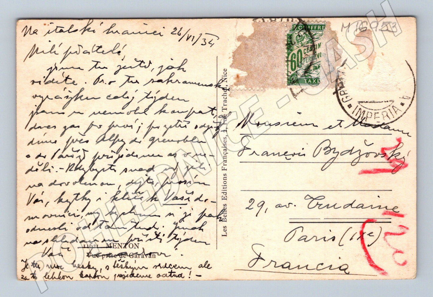 Pohlednice Menton 1934 Riviéra psaná (M16953)