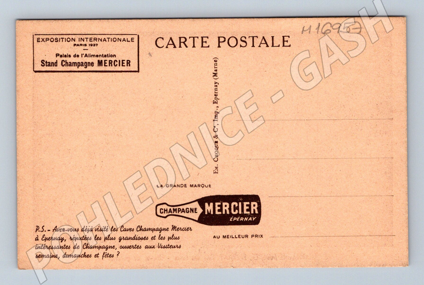 Pohlednice Épernay Champagne Mercier 1937 (M16957)