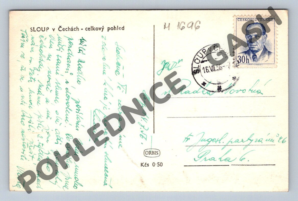 Pohlednice Sloup v Čechách razítko 1956 (M1696)