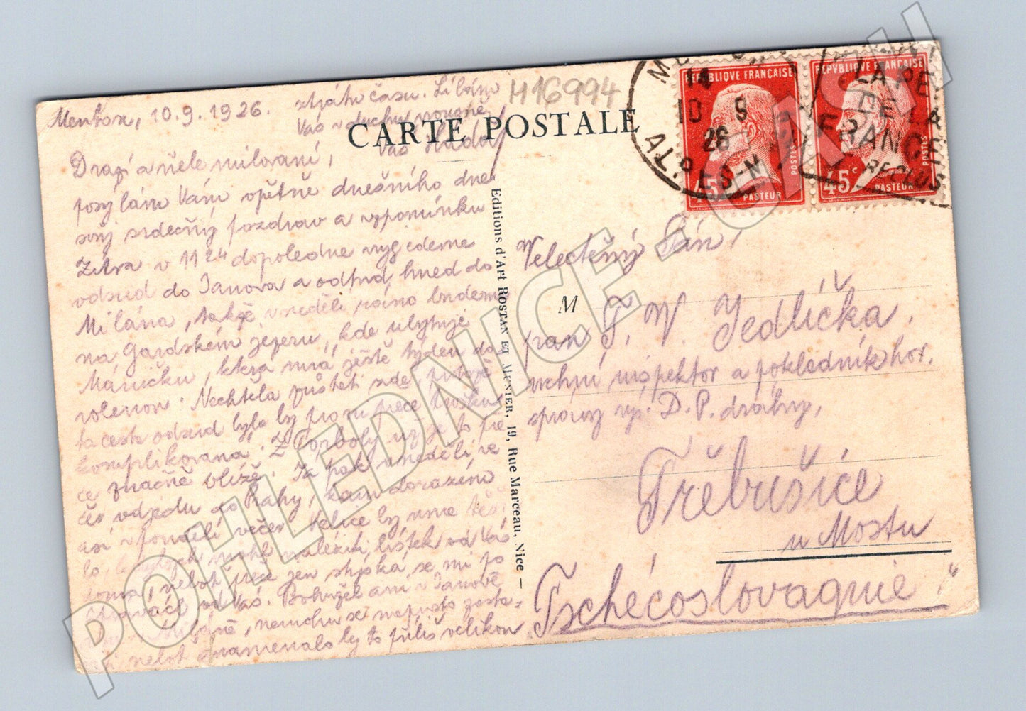 Pohlednice Menton 1926 kolorovaná (M16994)