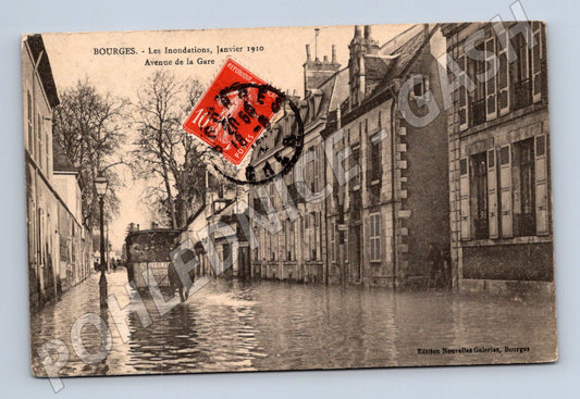 Pohlednice Bourges 1910 záplavy Gare (M17023)