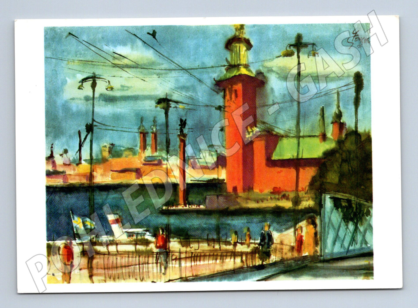 Pohlednice Stockholm radnice akvarel (M17042)