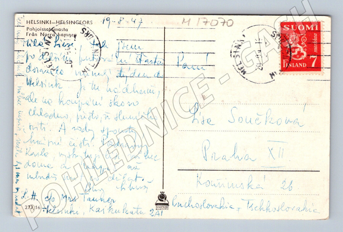Pohlednice Helsinky 1947 přístav loď (M17070)