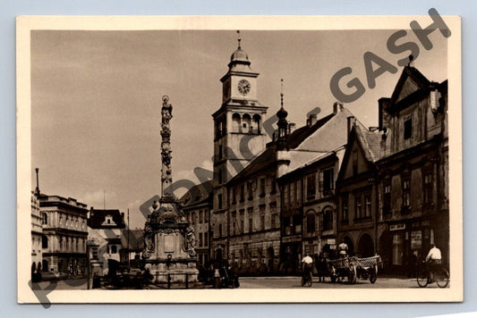Pohlednice Třeboň náměstí radnice a mariánský sloup (M1709)