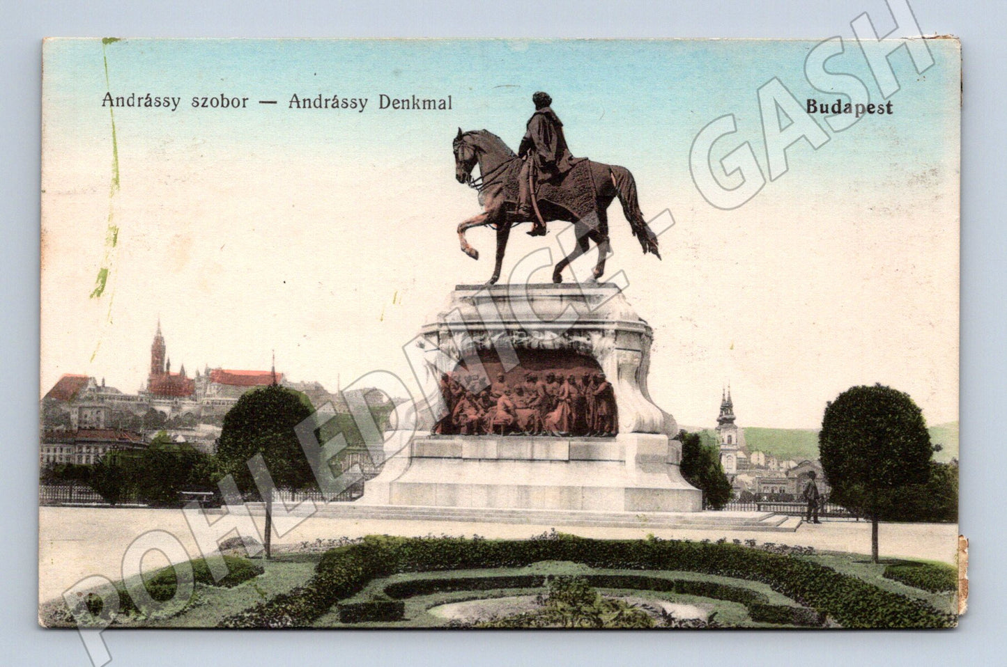 Pohlednice Budapešť Andrássy socha 1914 (M17140)