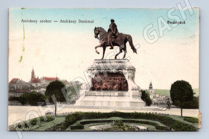 Pohlednice Budapešť Andrássy socha 1914 (M17140)