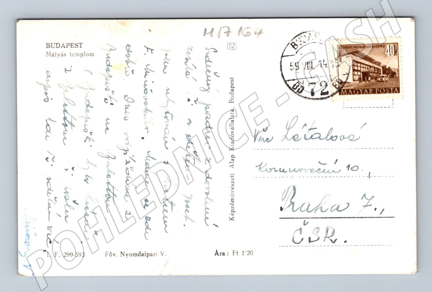 Pohlednice Budapešť Matyášův chrám 1959 (M17164)