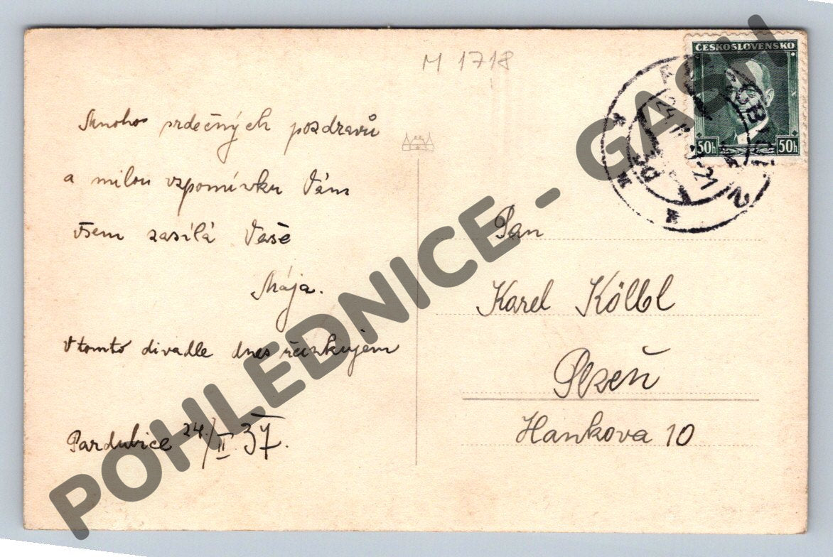 Pohlednice Pardubice městské divadlo 1937 (M1718)