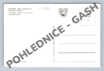 Pohlednice Husinec Prachatice celkový pohled ČB (M1737)