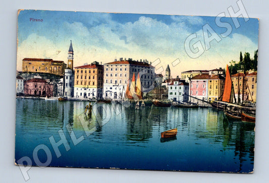 Pohlednice Pirano přístav lodě Jadran kolem 1915 (M17404)