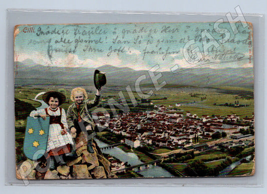 Pohlednice Celje Cilli děti v krojích 1908 (M17411)