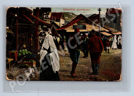 Pohlednice Sarajevo tržiště stará razítko (M17426)