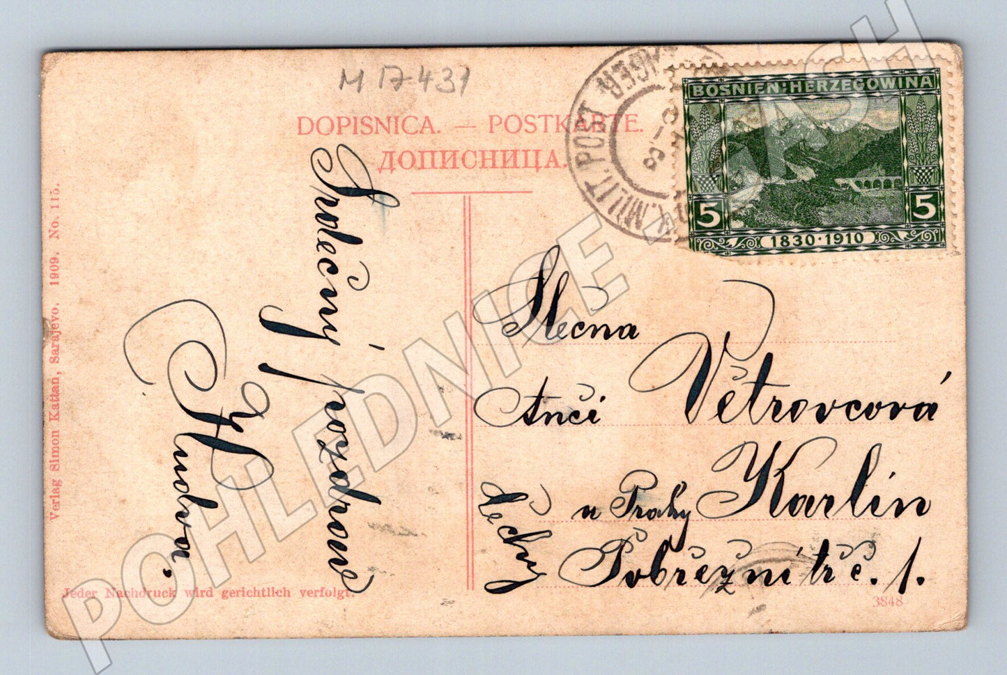Pohlednice Sarajevo Alifakovac kolorovaná cca 1910 (M17431)