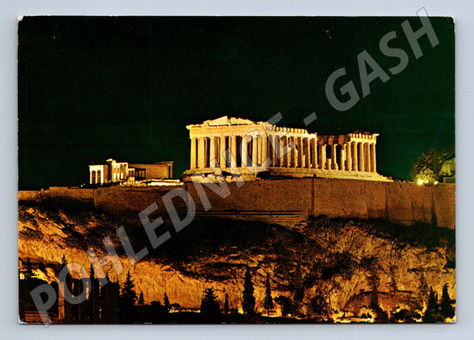 Pohlednice Atény Parthenon v noci 1974 zaslaná (M17463)